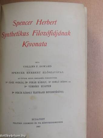 Spencer Herbert synthetikus filozófiájának kivonata