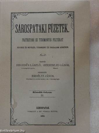 Sárospataki Füzetek 1858. július 31.