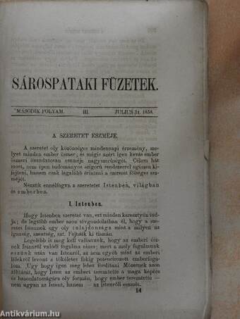 Sárospataki Füzetek 1858. július 31.