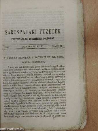 Sárospataki Füzetek 1858. március 31.