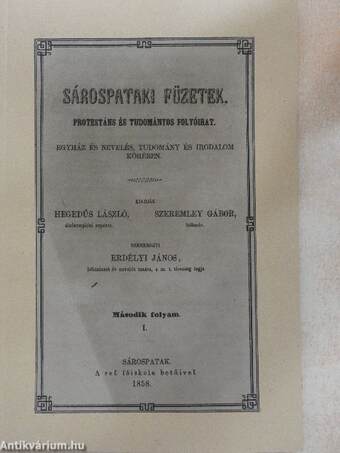 Sárospataki Füzetek 1858. május 15.