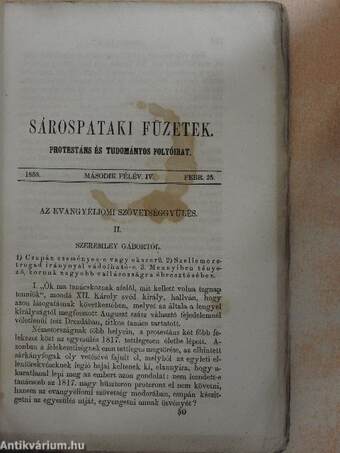 Sárospataki Füzetek 1858. február 25.