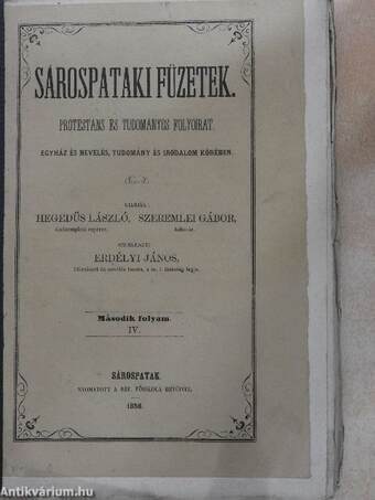 Sárospataki Füzetek 1858. szeptember 4.