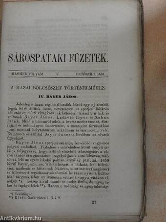 Sárospataki Füzetek 1858. október 9.