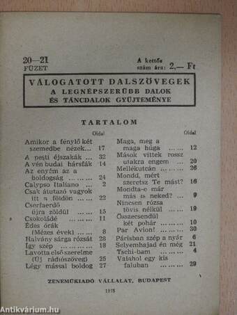 Válogatott dalszövegek 20-21.