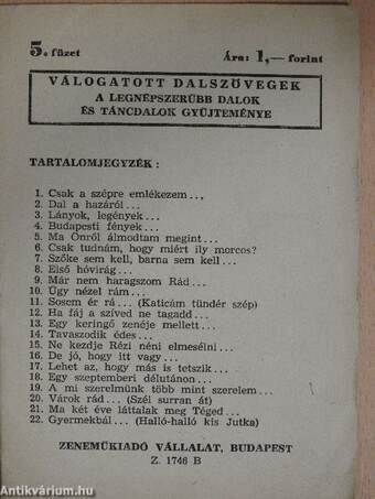 Válogatott dalszövegek 5.