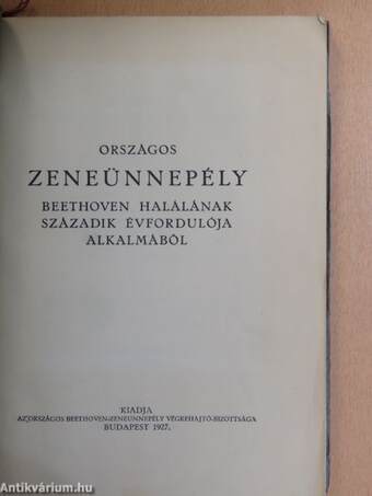 Országos zeneünnepély Beethoven halálának századik évfordulója alkalmából