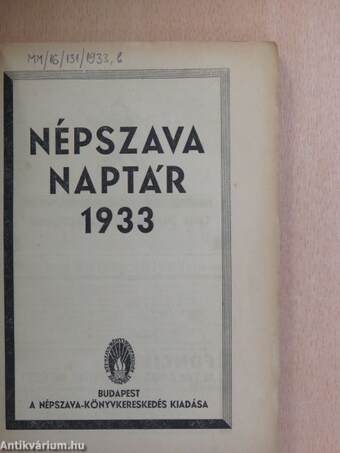 Népszava naptár 1933