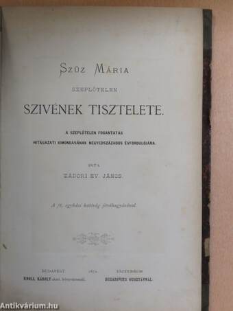 Szűz Mária szeplőtelen szivének tisztelete