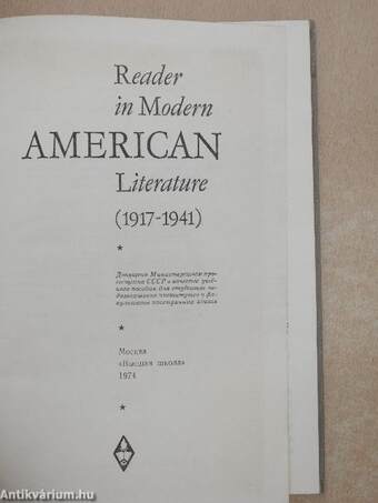 Reader in Modern American Literature (1917-1941)