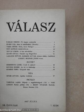 Válasz 1947. július-december (fél évfolyam)