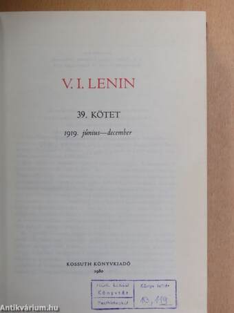 V. I. Lenin összes művei 39.