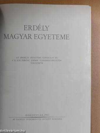 Erdély magyar egyeteme (hiányos példány)