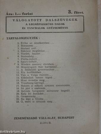 Válogatott dalszövegek 3.