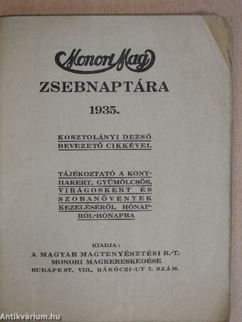 Monori Mag Zsebnaptár 1935.