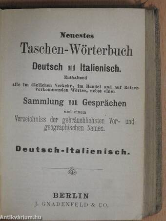 Neuestes Taschen-Wörterbuch Deutsch und Italienisch I-II.