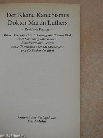 Der Kleine Katechismus Doktor Martin Luthers