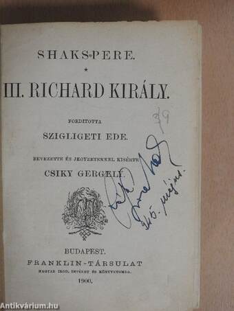 III. Richard király/Lear király/A makranczos hölgy/A velenczei kalmár