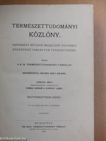 Természettudományi Közlöny 1910. január-december