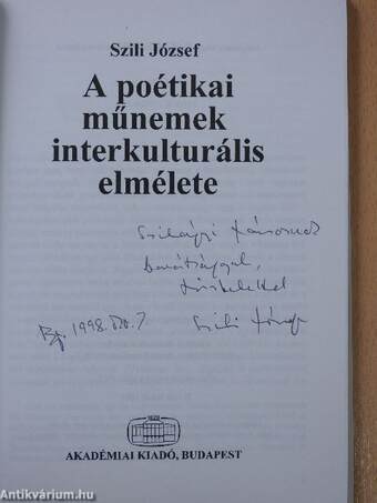 A poétikai műnemek interkulturális elmélete (dedikált példány)