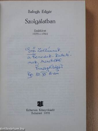 Szolgálatban (dedikált példány)