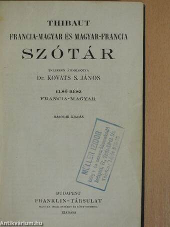 Francia-Magyar és Magyar-Francia szótár