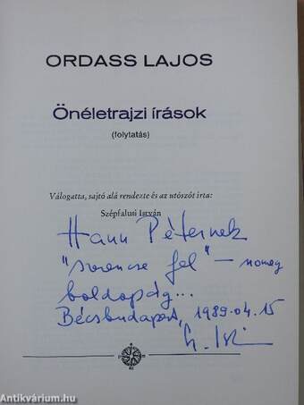 Önéletrajzi írások II. (töredék) (dedikált példány)