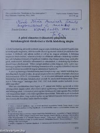 A pécsi címzetes (választott) püspökök birtokmegőrző törekvései a török hódoltság idején (dedikált példány)