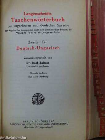 Langenscheidts Taschenwörterbuch der ungarischen und deutschen Sprache I-II. (gótbetűs)