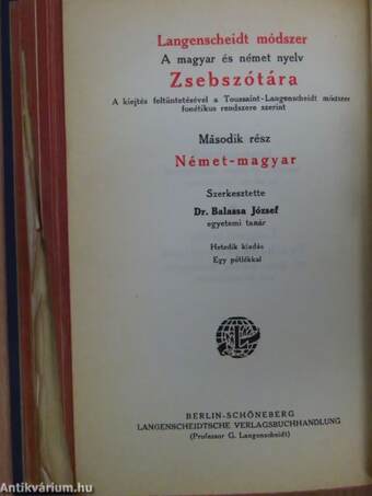 Langenscheidts Taschenwörterbuch der ungarischen und deutschen Sprache I-II. (gótbetűs)