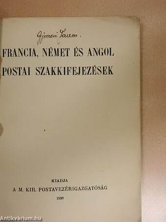 Francia, német és angol postai szakkifejezések