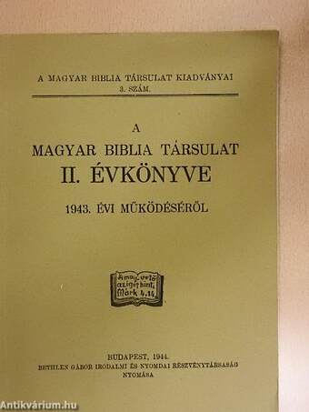 A Magyar Biblia Társulat II. Évkönyve