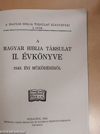 A Magyar Biblia Társulat II. Évkönyve