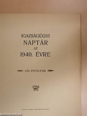 Igazságügyi Naptár az 1940. évre