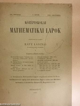 Középiskolai mathematikai lapok 1900. szeptember-1901. június