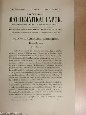 Középiskolai mathematikai lapok 1900. szeptember-1901. június