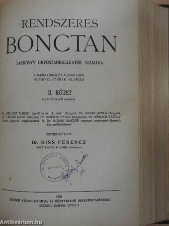 Rendszeres bonctan I-II.