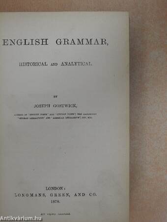 English Grammar, Historical and Analytical