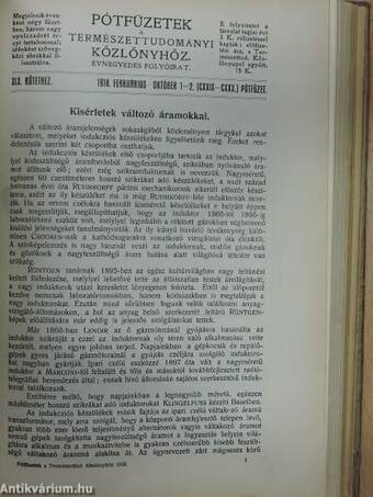 Természettudományi Közlöny 1918. (nem teljes évfolyam)/Pótfüzetek a Természettudományi Közlönyhöz 1918. január-december