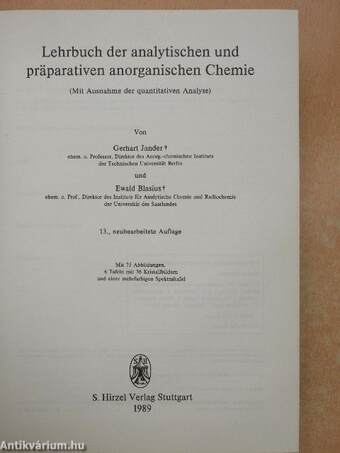 Lehrbuch der analytischen und präparativen anorganischen Chemie