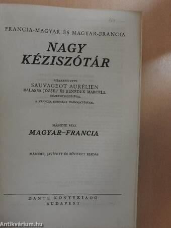 Francia-magyar és magyar-francia nagy kéziszótár II.