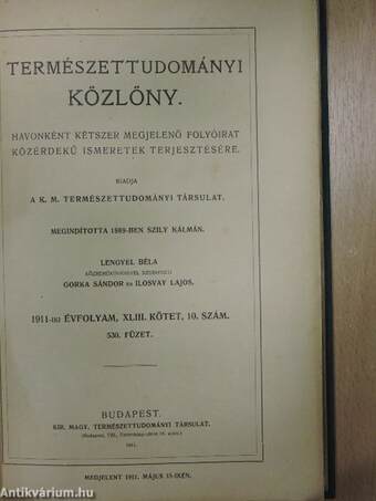 Természettudományi Közlöny 1911. (nem teljes évfolyam)