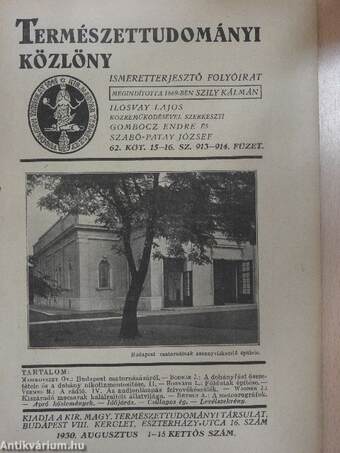 Természettudományi Közlöny 1930. augusztus 1-15.