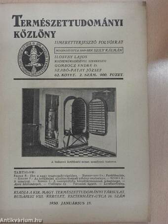 Természettudományi Közlöny 1930. januárius 15.