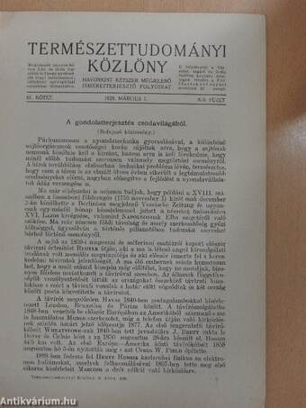 Természettudományi Közlöny 1929. március 1.