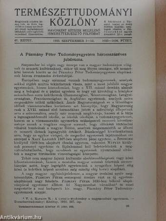 Természettudományi Közlöny 1935. szeptember 1-15.