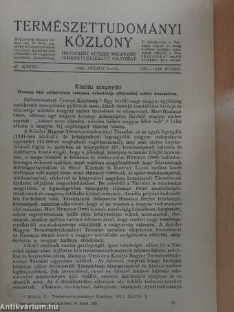 Természettudományi Közlöny 1935. július 1-15.