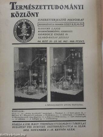 Természettudományi Közlöny 1932. november 1-15.