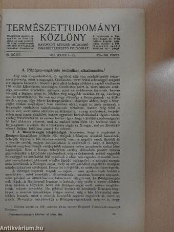 Természettudományi Közlöny 1931. július 1-15.