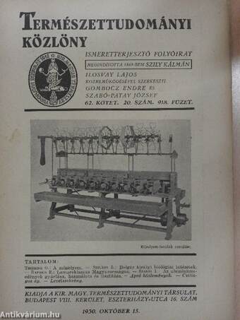 Természettudományi Közlöny 1930. október 15.